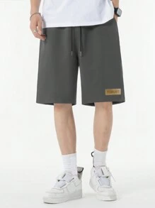 Manfinity Hypemode 鬆身男士字母拼接束腰短褲 - 深灰色 - 查看 4