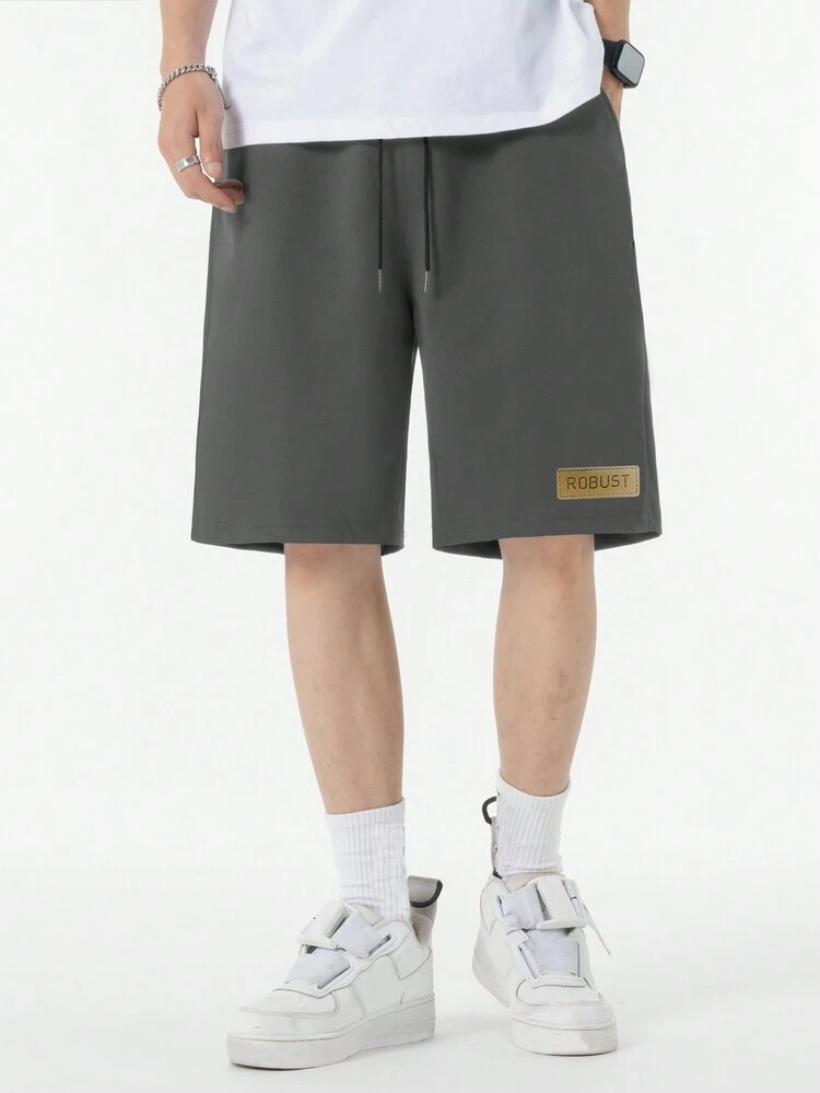 Loose Fit Men's Letter Patched Drawstring Waist Shorts