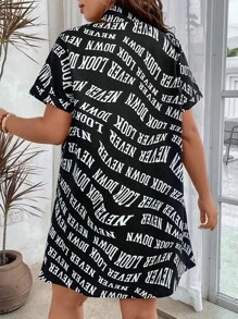 SHEIN Holidaya Plus Letter Graphic Draped Front Dress - Black - View 2