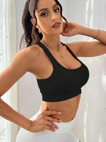 Yoga Basic 後鏤空運動型文胸 - 黑色 - 查看 5