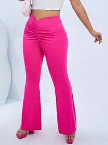 SHEIN ICON Quần Plus Size Xù màu trơn Giải trí - Màu Hồng Tươi - Xem 4