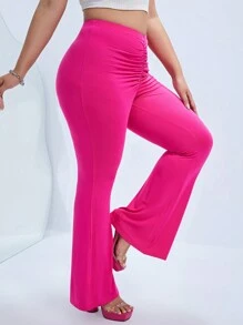 SHEIN ICON Quần Plus Size Xù màu trơn Giải trí - Màu Hồng Tươi - Xem 5