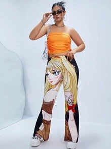 SHEIN ICON Taglie Forti Pantaloni svasati con stampa figura - Multicolore - Visualizzare 3