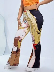 SHEIN ICON Taglie Forti Pantaloni svasati con stampa figura - Multicolore - Visualizzare 5