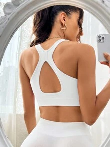 Easithlete Cut Out Back Sports Bra - White - View 1