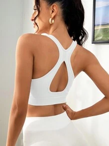 Easithlete Cut Out Back Sports Bra - White - View 3