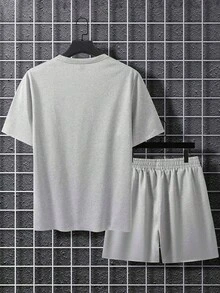 Manfinity Homme Men Letter Graphic Tee & Drawstring Waist Shorts - Grey - View 2