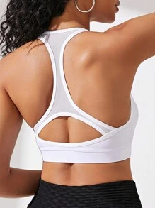 SHEIN Sports Áo tập thể thao Cut Out Racer Back Sports Bra - trắng - Xem 1