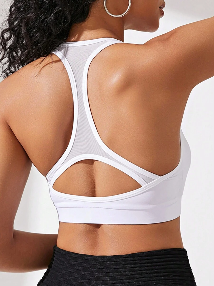 SHEIN Sports Áo tập thể thao Cut Out Racer Back Sports Bra - trắng - Xem 1