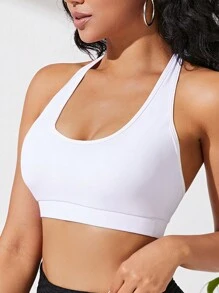 SHEIN Sports Áo tập thể thao Cut Out Racer Back Sports Bra - trắng - Xem 2