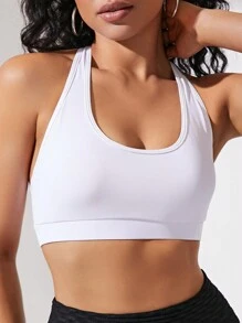 SHEIN Sports Áo tập thể thao Cut Out Racer Back Sports Bra - trắng - Xem 4