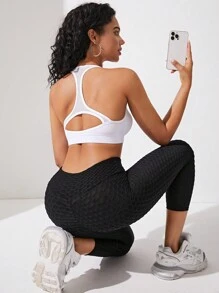 SHEIN Sports Áo tập thể thao Cut Out Racer Back Sports Bra - trắng - Xem 5