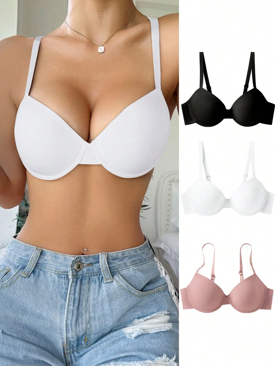 DesireSculpt 3入組素色鋼圈文胸 - 彩色 - 查看 1