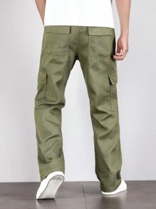 Manfinity Men Flap Pocket Side Drawstring Waist Cargo Jeans - Army Green - View 2