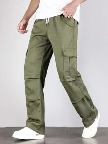 Manfinity Men Flap Pocket Side Drawstring Waist Cargo Jeans - Army Green - View 6
