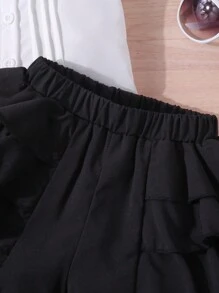 SHEIN Bộ đồ Em bé Xù phân lớp Nút phía trước Khối Màu - Đen và trắng - Xem 5