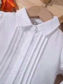 SHEIN Bộ đồ Em bé Xù phân lớp Nút phía trước Khối Màu - Đen và trắng - Xem 6