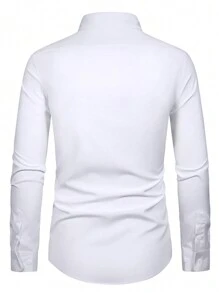 Manfinity Mode Men Pocket Patched Button Up Shirt, For Fall, Long Sleeve Top - White - View 4