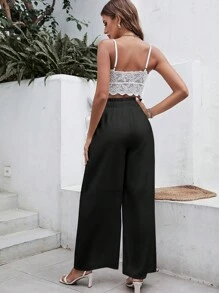 SHEIN VCAY 紙袋腰闊腿褲 - 黑色 - 查看 2