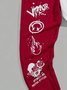 Manfinity RebelGame Men Cartoon Graphic Two Tone Drawstring Waist Joggers - Red and White - View 3