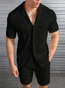 Manfinity VCAY Nam Chất rắn Cổ áo Áo sơ mi & Quần short - màu đen - Xem 1