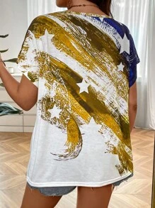 SHEIN LUNE 大碼星星印花蝙蝠袖T恤 - 彩色 - 查看 2