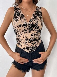 SHEIN Privé Top tank con estampado floral escote drapeado bajo hanky - Multicolor - Ver 3