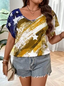 SHEIN LUNE 大碼星星印花蝙蝠袖T恤 - 彩色 - 查看 5