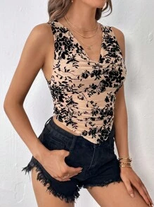 SHEIN Privé Top tank con estampado floral escote drapeado bajo hanky - Multicolor - Ver 4