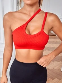 SHEIN Yoga Sxy Top deportivo de un hombro - Rojo - Ver 1