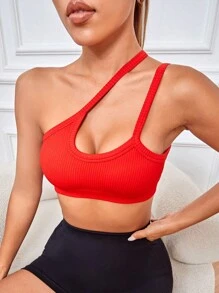 SHEIN Yoga Sxy Top deportivo de un hombro - Rojo - Ver 4