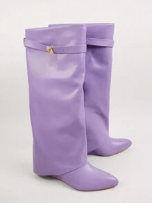 SHUZIA Botas de cuña con detalle de candado y puntera cerrada de piel sintética