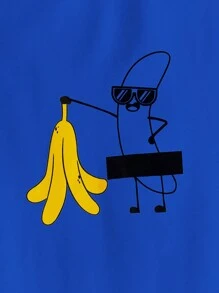 Manfinity VCAY 男士休闲卡通印花短袖T恤，夏季 - 寶藍色 - 查看 3