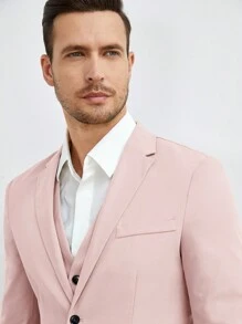 Manfinity NiteLyfe Bộ đồ nam Túi Nút phía trước màu trơn Giải trí - Màu Hồng baby - Xem 4