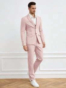 Manfinity NiteLyfe Bộ đồ nam Túi Nút phía trước màu trơn Giải trí - Màu Hồng baby - Xem 5