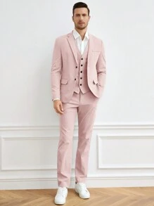 Manfinity NiteLyfe Bộ đồ nam Túi Nút phía trước màu trơn Giải trí - Màu Hồng baby - Xem 6