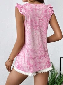 SHEIN Privé 紮染荷葉邊背心上衣 - 淺粉色 - 查看 2