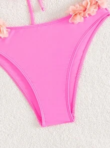 Appliques Bandeau Bikini Set For Summer Beach - Hot Pink - View 4