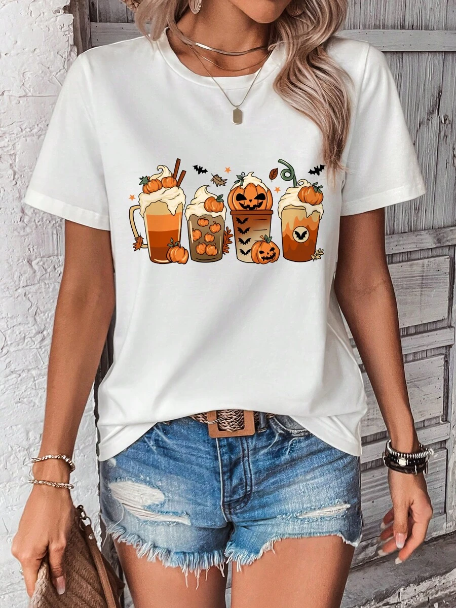 SHEIN Clasi Camiseta con estampado de halloween - Blanco - Ver 1