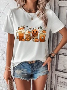 SHEIN Clasi Camiseta con estampado de halloween - Blanco - Ver 4