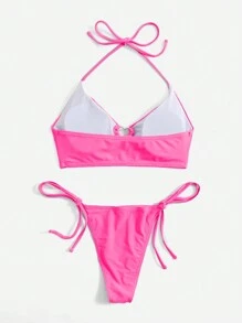 Sweetness Solid Halter Tie Side Bikini Set For Summer Beach