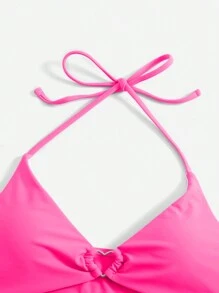 Sweetness Solid Halter Tie Side Bikini Set For Summer Beach
