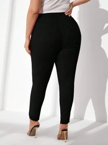 Calvaya 加大高腰緊身褲 - 黑色 - 查看 2