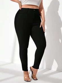 Calvaya 加大高腰緊身褲 - 黑色 - 查看 3