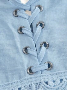 SHEIN MOD 蕾絲拼接吊帶洋裝 - 淺藍色 - 查看 4