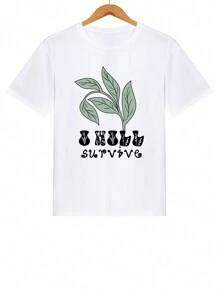 Männer T-Shirt mit Buchstaben & Blatt Muster, - Weiss - Übersicht 3