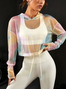 Gameset SHEIN Sport Ombre Drawstring Hem Drop Shoulder Crop Sports Sweatshirt Without Bra Cropped Sweatshirt Fall Sweatshirts - Multicolor - View 1