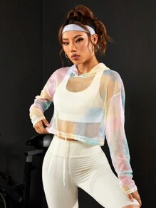 Gameset SHEIN Sport Ombre Drawstring Hem Drop Shoulder Crop Sports Sweatshirt Without Bra Cropped Sweatshirt Fall Sweatshirts - Multicolor - View 3