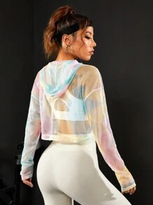 Gameset SHEIN Sport Ombre Drawstring Hem Drop Shoulder Crop Sports Sweatshirt Without Bra Cropped Sweatshirt Fall Sweatshirts - Multicolor - View 5