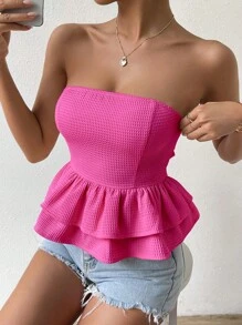 Chiquease 後綁帶蝴蝶結抹胸上衣 - 玫紅色 - 查看 2